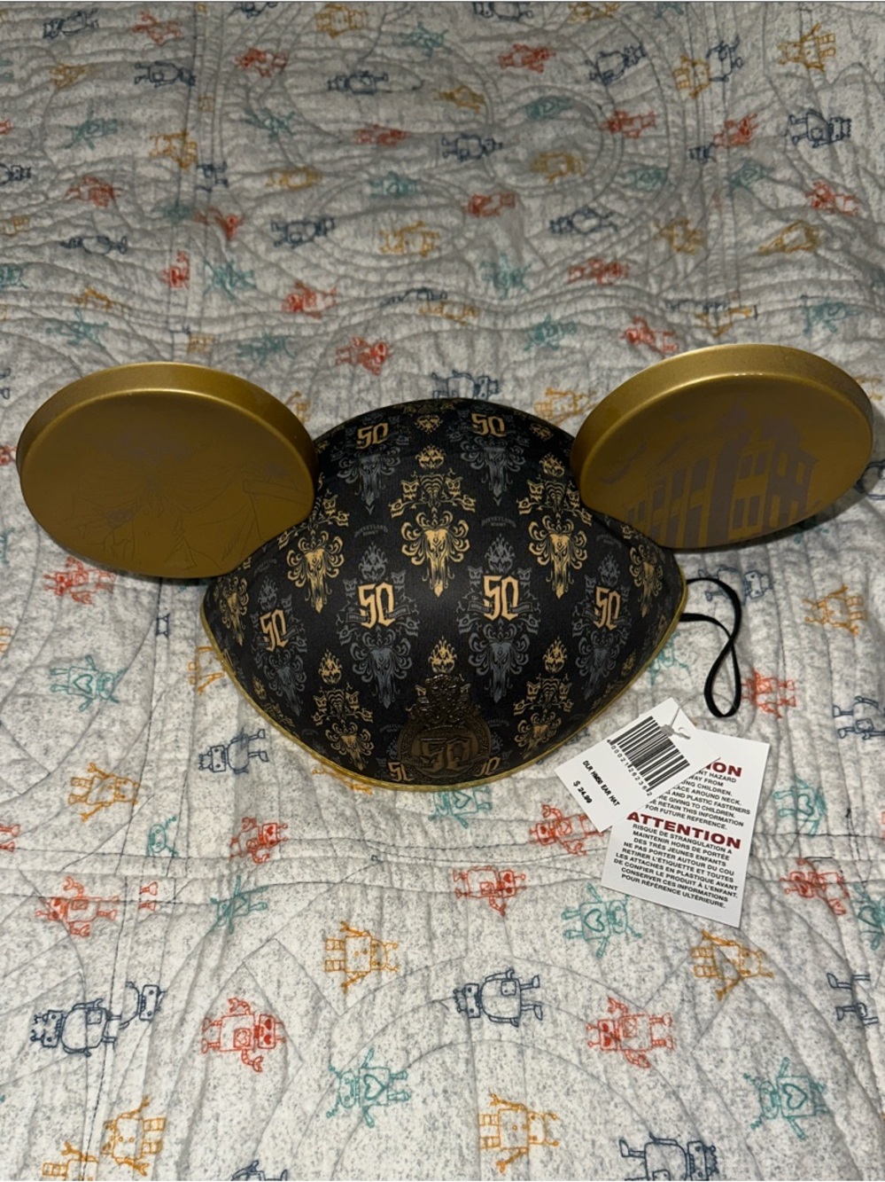 Disney Black and Gold Haunted Mansion 50th Anniversary Mickey Ears Hat